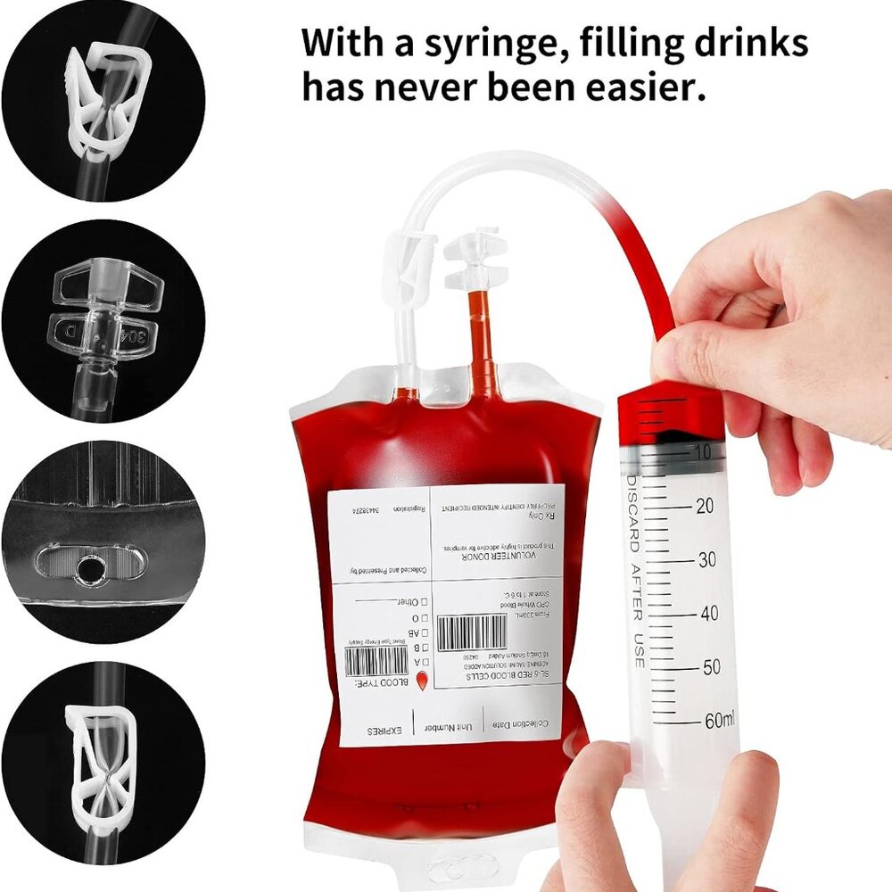 20 Pack Halloween Blood IV Bags Drink Pouches